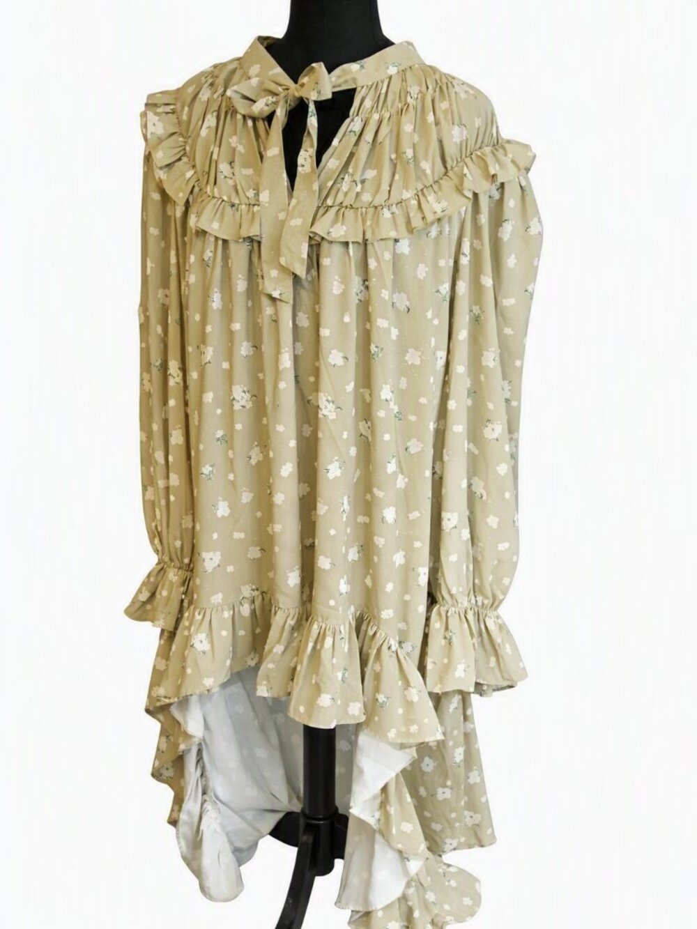 WeWoreWhat Sage Green Floral Tie-Neck Blouse By Revolve LARGE